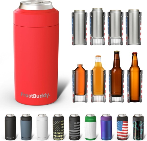 [BRSRAZI7DEIWMCTA] Frost Buddy Universal Buddy Can Cooler - Fits All - For Regular 12 & 16 oz or Slim-Size Bottles - Insulated Double-Walled Stainless Steel (Red)