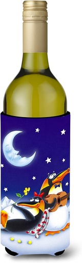 [BRSWKGLZDMDBMYD2] Caroline's Treasures APH0243LITERK Music Under The Moon Penguins Wine Bottle Hugger Bottle Cooler Sleeve Hugger Machine Washable Collapsible Insulator Beverage Insulated Holder