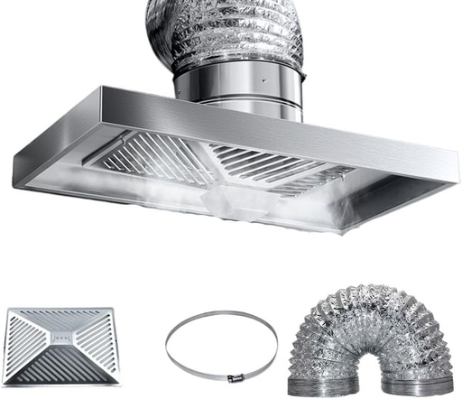 [BRSREGQLOUMR6DQ3] BAOJUHUIKANG Household Kitchen Stainless Steel Ventilation Fan, High Suction Smoke Stainless Steel Strong Exhaust Fan, with Hose and Oil Box Suitable for Household Kitchen