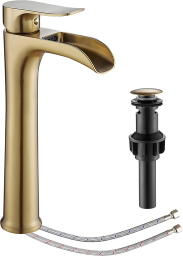 [BRSRMFT5BYDWOALF] YUNDOOM Vessel Sink Faucet,Chrome Single Hole Single Handle Tall Bathroom Sink Bowl Faucet, Waterfall Bathroom Faucet with Pop Up Drain