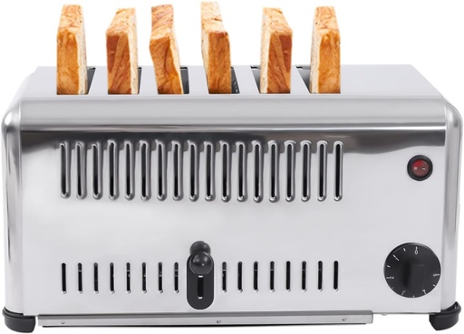 [BRSRMAD4BN5QGHY6] 6-Slice Toaster Bread Baking Machine, 1-5 minute Timing Stainless Steel 1680W Commercial Electric Countertop Toaster with Extra Wide Slots & Crumb Tray for Toasting Bagels, Breads, Waffles & More
