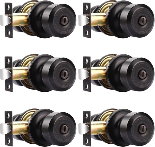 [BRSRAAITCB5BA3DB] Probrico Oil Rubbed Bronze Door Knob Without Key Privacy Cylindrical Shape Knob Bedroom/Bathroom Door Knobs Interior Keyless Door Knobs 6 Pack