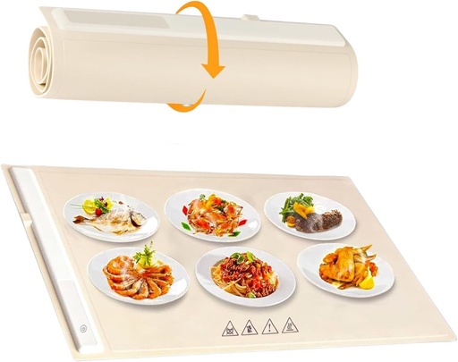 [BRSRAY36CUNRYE37] Generic Fast Heating Electric Warming Tray,Adjustable Temperature Heating Mat for Food,Rollable Portable Food Warmer,for Gatherings Everyday Buffets Party, JP plug, Beige