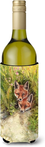 [BRSWKEL5BUHRAETA] Caroline's Treasures CDCO0324LITERK Fox Cubs Peepers by Debbie Cook Wine Bottle Hugger Bottle Cooler Sleeve Hugger Machine Washable Collapsible Insulator Beverage Insulated Holder