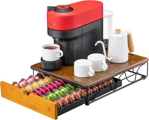 [BRSRAFAKOIHQACY3] Vertuo Capsule Holder Drawer for Nespresso With Elegant Wood Top (50 Pods)