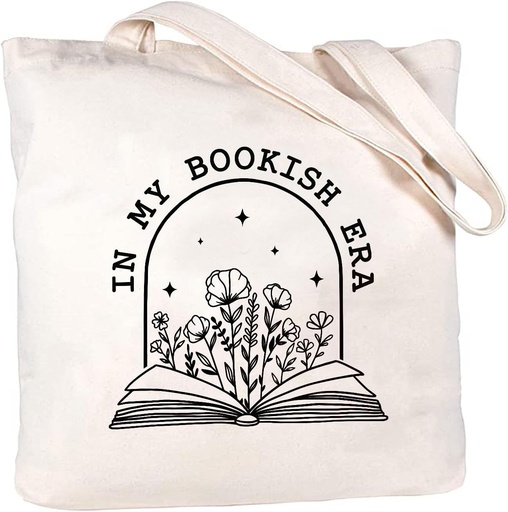 [BRSRABT7DMIAE2DO] In My Bookish Era Books Tote Bag, Book Cotton Canvas Tote Bag for Women, Bookworm Tote Bag, Floral Book Bag, Bookish Shoulder Bag, Gift for Book Lover, Bookish Gifts, Library Tote, Gift For Reader