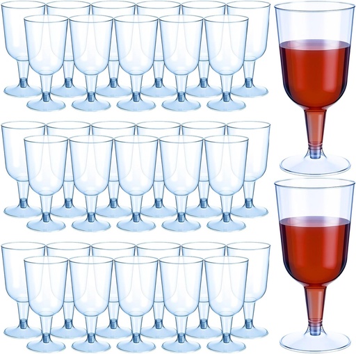 [BRSREZAFCQHGEHTB] Meanplan 100 Pcs Plastic Wine Glasses with Stem 6oz Plastic Wine Cups for Parties Disposable Stackable, Wedding Picnics (Simple Style,Blue)