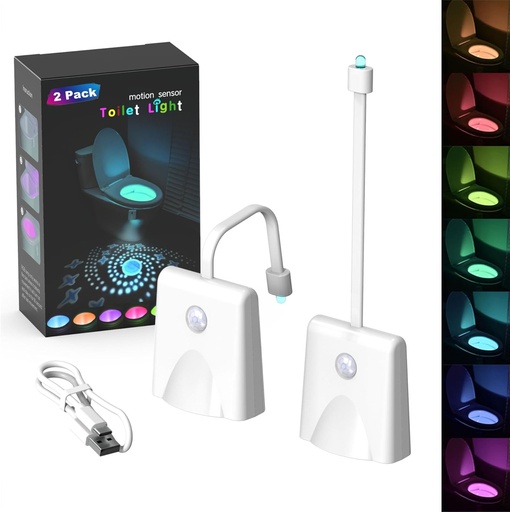[BRSRAHALOIMR6G3P] BLE Toilet Light Motion Sensor,16 Color Changing dimmable Bathroom Night Light, 2 Pack USB Rechargeable Toilet Bowl Light for Bathroom Decor,Unique Gadgets for Men and Kids