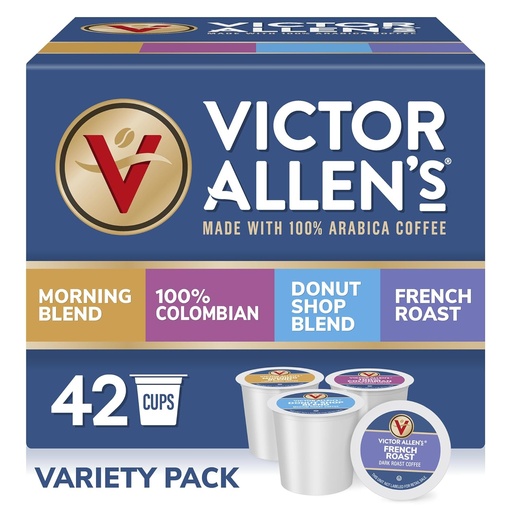 [BRSWKHDZA4NAME3O] Victor Allen's Coffee Variety Pack (Morning Blend, 100% Colombian, Donut Shop Blend, French Roast), 42 Count, Single Serve Coffee Pods for Keurig K-Cup Brewers