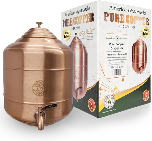 [BRSRA2Q6CUAR42TH] 100% Pure Copper water Dispenser Storage Tank Pot, Stainless Steel Faucet spigot and Lid included, Healthy Organic Water Yoga Meditation 3.17 Gallon (12 Liters)