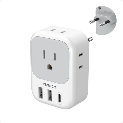[BRSW2BINCJ5BG232] European Travel Plug Adapter USB C, TESSAN International Plug Adapter with 4 AC Outlets 3 USB Charging Ports, Type C Europe Power Adaptor for US to EU France Germany Iceland Spain Italy