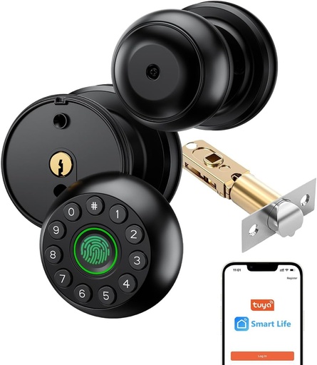 [BRSRACQPAB6RQDIV] Smart Keypad Door Knob eLinkSmart Fingerprint Door Lock Keyless Entry Ball Door Lock for Bedroom Office Apartment with Real Buttons Support Tuya App