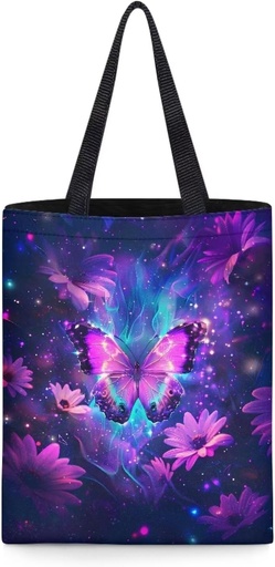 [BRSRAH33OIGWYFIY] FOR U DESIGNS Women's Tote Bags for Work Large Shopping Bags for Groceries Reusable Grocery Bag Long Handle Purple Butterfly Shoulder Bag Asethetic Ladies Handbags Purses