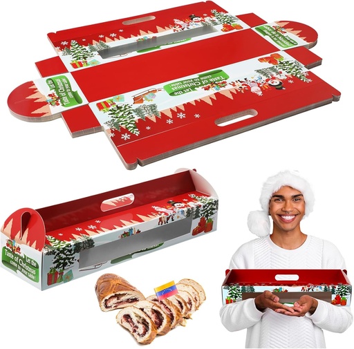 [BRSREFD2DMCROHTK] Cholemy 25 Pcs Christmas Ham Bread Boxes Containers 18" x 4.75" x 3" Paperboard Baking Bakery Box Bags for Homemade Bread Holiday Packaging Gift Giving with Handle (with Window)