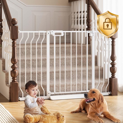 [BRSROZL6BEAW2CLJ] Mom's Choice-GROWNSY Baby Gate for Stairs, 29.5"-48.4" Pressure Mounted Baby Gate for Top of Stair&Doorway with V-Shaped Rods, Anti-Trip Pedal, Extra Wide Stairs Dog Gate Easy Install w/Red Reminder