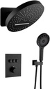 Luxury Rainfall Shower System Thermostatic Shower Faucet Set Complete with Rough-in Valve Trim Kit Push Button Diverter Shower Fixtures Matte Black