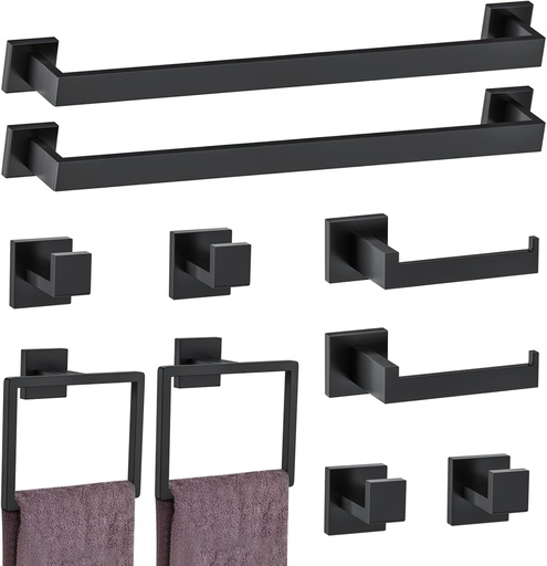 [BRSROCDYOAIBQDTH] 10-Piece Matte Black Bathroom Hardware Accessories Set Black Towel Bar Set Towel Holder Set Stainless Steel Wall-Mounted Towel Rack Set for Bathroom,23.6 Inch Towel Bar