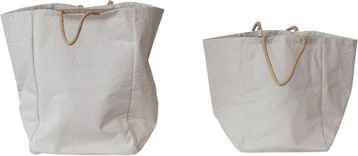 [BRSRAEL7DEAR4ETJ] Creative Co-Op Cotton Canvas Tote Bags with Braided Handles, Natural, Set of 2