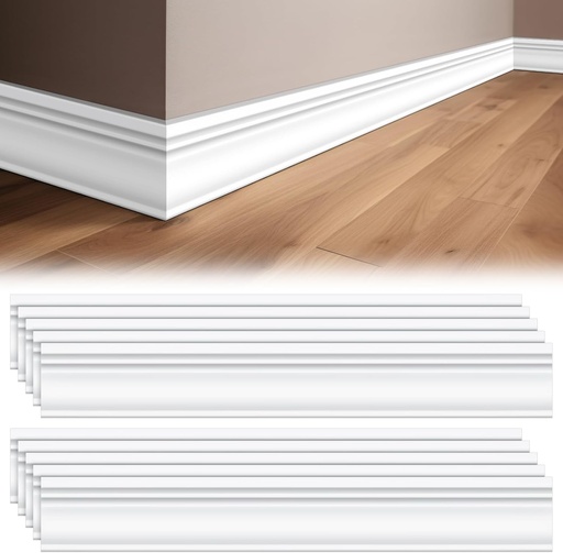 [BRSREZYLAQMRMHQ3] Briwooody 10 Pcs Wall Baseboard Molding Trim 39.4in x 3.11in Wainscoting Panels Wall Base Accent Cove Base Easy DIY Installation for Room Office, Installed with Glue Not Include