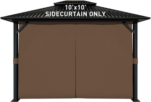 [BRSROHY5PMMAM2TJ] Aoodor 10x10 ft Outdoor Gazebo Curtains, 4 Panels Waterproof Privacy Sidewall Replacement with Zipper for Patio Pergola and Canopy, Brown