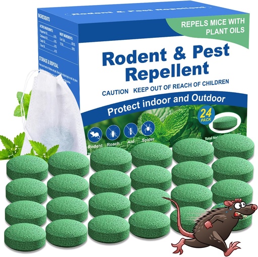 [BRSREFQYC4BQ433F] Rodent Mouse Repellent 24 Pack, Peppermint Oil Rat & Mice Repellent, Natural Moth Balls for Rodents Deterrent, Safe for Pets & Humans, Indoor & Outdoor Use, Keep Rodents Away from Garden & Home