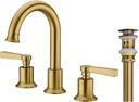 TRUSTMI 2 Handle 8 Inch Widespread Bathroom Faucet Brass Lavatory Vanity Sink Faucet with Metal Overflow Pop Up Drain and cUPC Water Supply Lines, Brushed Brass Gold