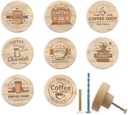 JamJam 8Pack 1.8" Vintage Coffee Themed Wooden Kitchen Cabinet Door Furniture Decorative Drawer Knobs and Pulls