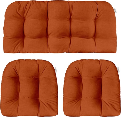 [BRSRAGTQPN5QI3D6] RSH DECOR Sunbrella 3 Piece Wicker Tufted Loveseat Set, Outdoor Pillows & Outdoor Chair Cushions, Patio Loveseat 41"x19" & 2-19"x19" U-Shaped, Performance Fabric, Canvas Rust - Made in USA