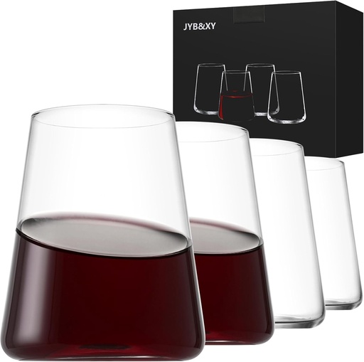 [BRSRAYL5BEPQE3Y4] Stemless Wine Glass Set of 4 Hand Made 16oz Crystal Red White Wine Glasses for Daily Use, Hosting, Home Bar, Evening Party Gift Idea for Men or Women Wedding, Anniversary, Christmas,Birthday Gift