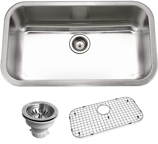 [BRSWKHT2BYDQKFDO] Houzer Belleo Stainless Steel Kitchen Sink: 32 Inch Drop-in Topmount Single Bowl with Strainer & Grids, Durable & Versatile, Essential for Home & Apartment: BSG-3018
