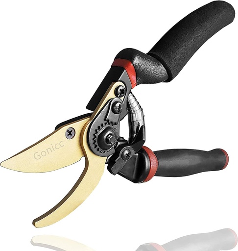 [BRSWGBITDMGR4D3J] gonicc 8.5" Professional Rotating Bypass Titanium Coated Pruning Shears(GPPS-1014), Secateurs, Scissors, Pruners with Heavy Duty SK5 Blade. Soft Cushion Grip Handle for Everyone.