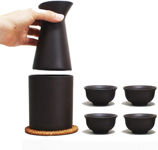 [BRSRAYIROZ5REHLB] 6 Piece Sake Set, Zisha Wine Glasses Set with Purple Clay Warmer Pot, for Cold/Warm/Shochu/Tea/Water, Best Gift for Family and Friends-Combination Sets