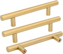 Goldenwarm 10 Pack Gold Cabinet Handles Gold Drawer Pulls Kitchen Cupboard Hardware 3-1/2 Inch Hole Centers Brushed Brass Cabinet Handles Bathroom Pulls, Stainless Steel