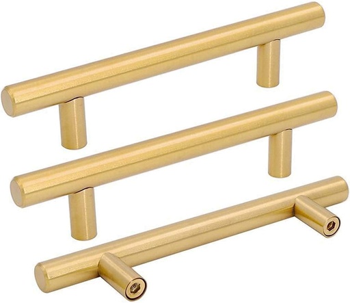 [BRSWGFT2CIPQAH3O] Goldenwarm 10 Pack Gold Cabinet Handles Gold Drawer Pulls Kitchen Cupboard Hardware 3-1/2 Inch Hole Centers Brushed Brass Cabinet Handles Bathroom Pulls, Stainless Steel