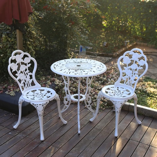 [BRSWYBDRAB6RSDLP] C/G 3-Piece Bistro Set - Outdoor Patio Table Set, Anti-Rust Cast Aluminum, White