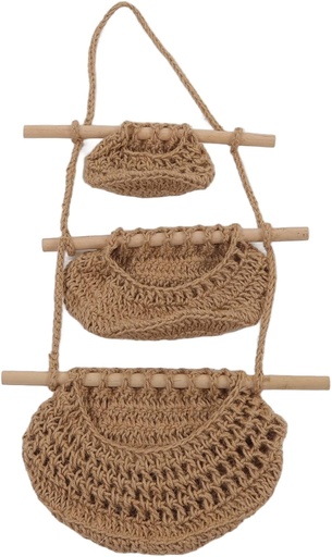 [BRSRAAIYCAHROEY3] EVGATSAUTO 3-Tier Hanging Fruit Basket, Handmade Basket Hanging Kitchen Boho Hanging Baskets, Wall Mounted Fruit Basket for Living Room, Bathroom and Kitchen