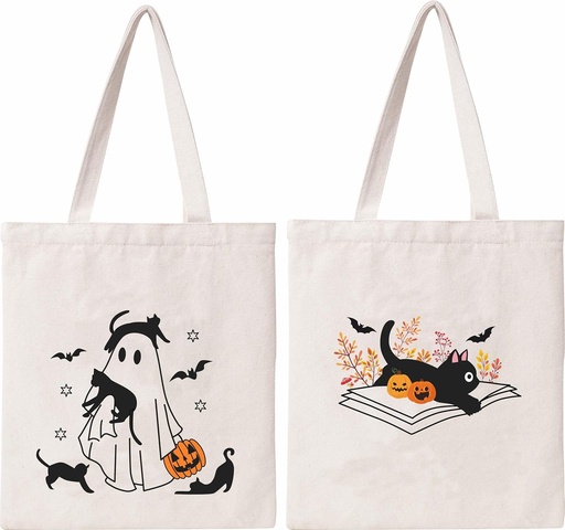 [BRSRA2Y7BMFAG3Q6] Cute Ghost Tote Bag Black Cats Tote Bag Halloween Cotton Canvas Bag for Women Gift Reusable Grocery Bag Shopping Beach Shoulder Bag