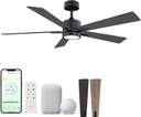 Bali 52in 5-Blade Smart Indoor or Outdoor Ceiling Fan 2700K-6000K CCT Tunable Range LED Light Kit in Matte Black with Reversible Black and Weathered Wood Blades Works With iOS or Android App