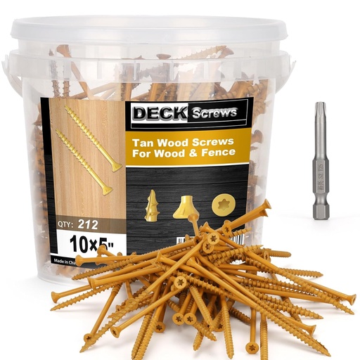 [BRSROAA3PMFBMCTU] Deck Screws #10 x 5’’, T25 Star Torx Drive Flat Head Wood Screws, Tan, 5lb