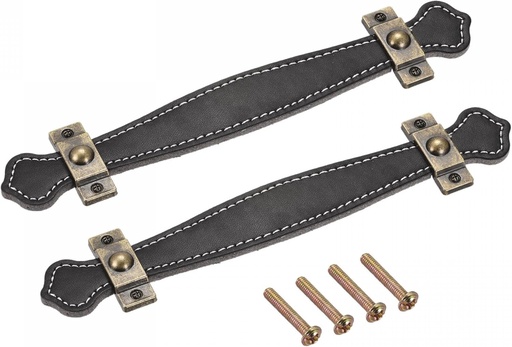 [BRSRMZI2AUIBEHIY] uxcell Leather Handle, 7.6" 2Pcs Surface Leather Furniture Handles, Door Handle Strap Suitcase Dresser Drawer Knobs Pulls Replacement, Black