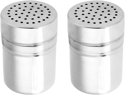 [BRSRM2YQOB6BGCAU] Stainless Steel Powdered Sugar Shaker Duster, Spice Dispenser Spice Shaker Condiment Jar Kitchen Shakers Metal Salt Pepper Dredge Shakers with Holes and Lids for Salt Spice Sugar, Set of 2