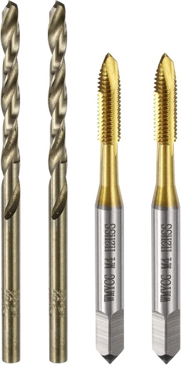 [BRSRAZALCAHGMCI3] uxcell Metric Tap & Drill Bit Set, 2pcs M4 x 0.7 Spiral Point Thread Taps Titanium Coated and 2pcs 3.3mm Twist Drill Bits Roasted Yellow, Screw Tapping Threading Tools