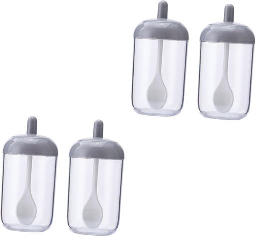 [BRSROBTRCMBGGALH] Ciieeo 4pcs Food Storage Containers Lids Plastic Condiment Spice Holder Jar Spoon and Cover