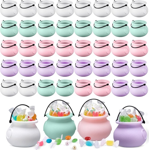 [BRSREHQBCAMQODI6] Roowest 40 Pcs St. Patrick’s Day Mini Plastic Cauldron 3" Small Black or Colorful Witch Calderon Pot with Handle Trick or Treat Candy Kettle Bucket for Irish Halloween Party Favor (Retro Style)