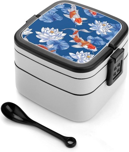 [BRSREH36OJ7BSDQU] Flower And Fish Stackable Bento Box Double-layered Leak-Proof Lunch Box 1L Capacity Portable Lunchbox Durable Drop-Proof for Work Picnic Travel