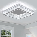 Finktonglan Modern Square Crystal LED Ceiling Light - 17.7 inch Flush Mount Stainless Steel Chandelier for Living Room, Bedroom, Dining Room, 6000K, 34 Watts