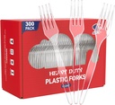 JOLLY CHEF [300 Count] Clear Plastic Forks,Heavy Duty Disposable Forks Plastic Utensils Perfect for Home, School, Party, Restaurant, Christmas or Daily use