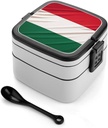 Stackable Double-Layer Bento Box Italy Flag Adults Lunchbox with Spoon Cute Japanese Bento Box Dishwasher Safe for Work Travel Dining Outc
