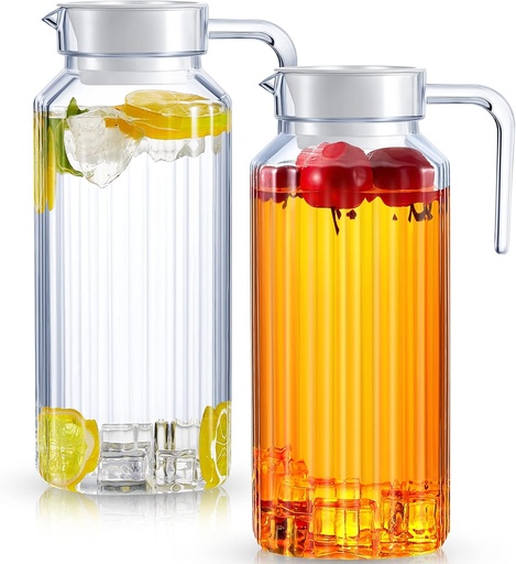 [BRSRMAIBOZYBAFI7] Panitay 2 Pcs 68 Ounces Plastic Pitcher with Lid Clear Acrylic Pitcher Shatter Proof Juice Containers with Lids for Water Milk Sangria Lemonade