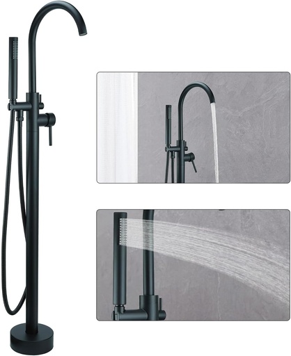 [BRSRAFAQAENAOG3X] Free Standing Tub Faucet, Floor Mount Freestanding Tub Faucets, Brass Stand Alone Tub Filler, High Flow Bathtub Shower Mixer Tap, Matte Black